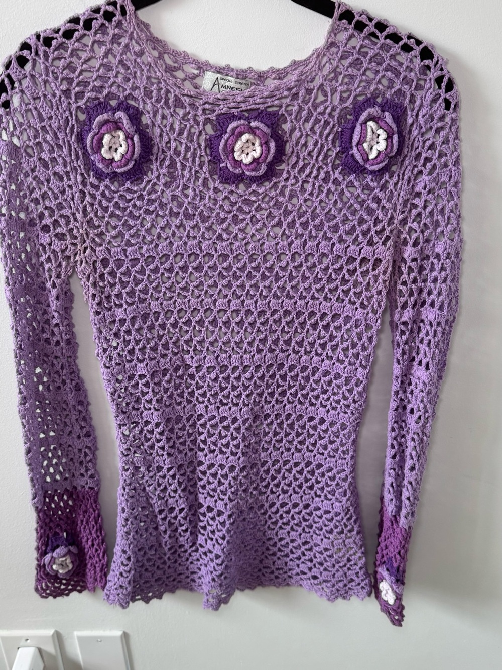 Hand-knit Lavender Floral Openwork Women's Top by Anne Klein